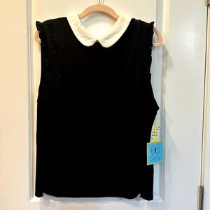 CeCe Ruffle Black & White Detail Collar Large Tank